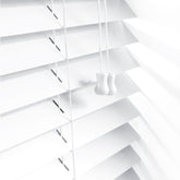 White Faux Wood String Venetian Blinds – 50mm Slats, Trimmable, Easy Fit for Home & Office