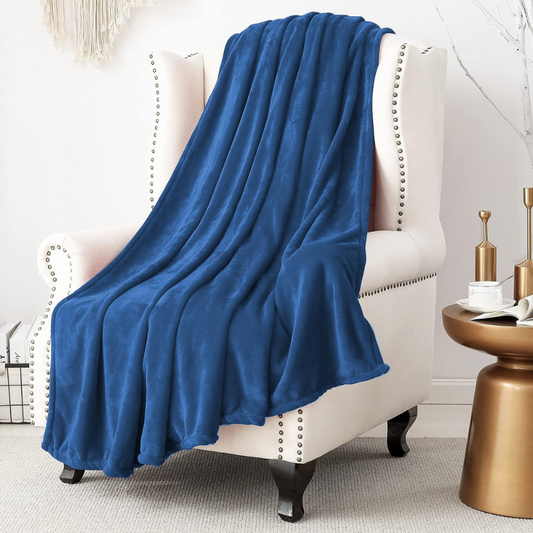 Flannel Fleece Blanket Soft Throw Sofa Bed Blankets Bedspread, Plain Navy