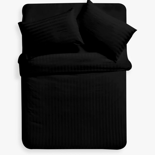 Duvet Cover Set Satin Stripe Bedding Bed Set with 2 Pillowcases, Hypoallergenic Soft Microfiber Breathable Bed Covers - Black