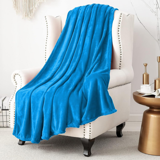 Fleece Blanket Soft Throw Sofa Bed Blankets Bedspread, Plain Turquoise Blue