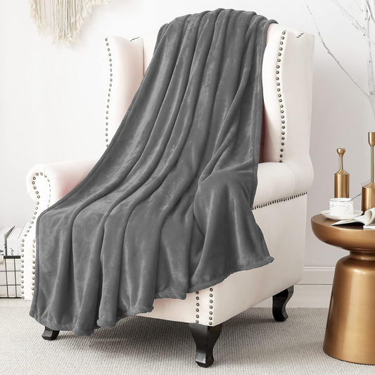 Flannel Blanket - Soft Throw Sofa Bed Blankets Bedspread, Plain Grey