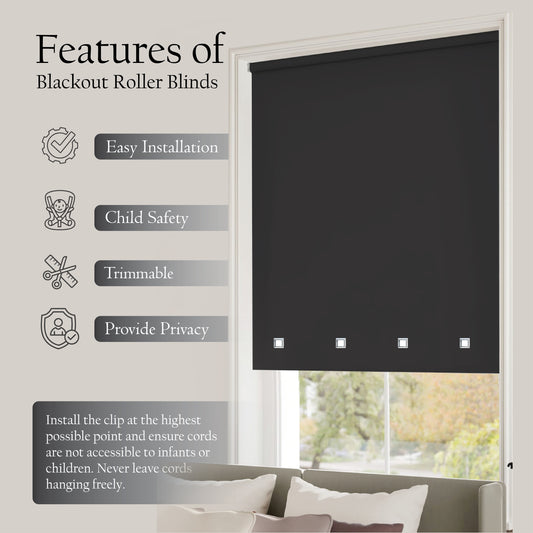 Square Eyelet Light Filtering roller blinds – Black