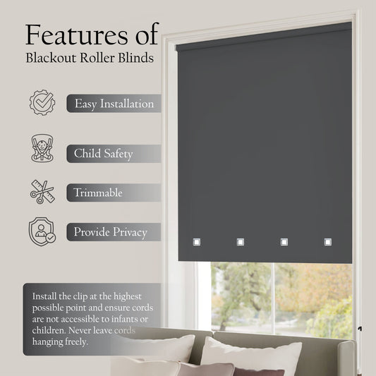 Square Eyelet Light Filtering Roller Blinds – Charcoal