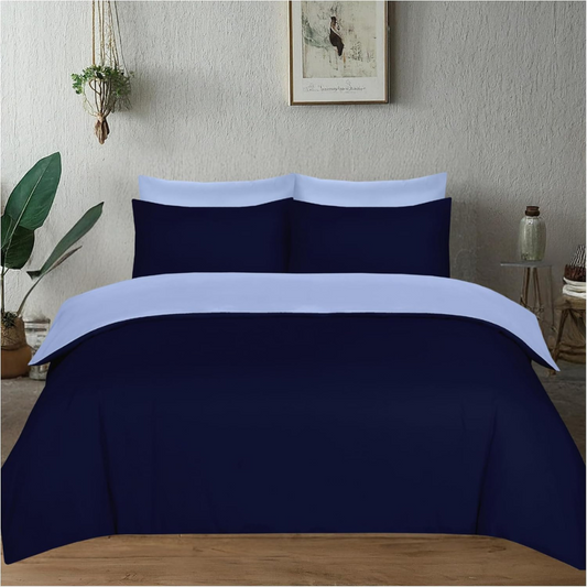 Microfiber Reversible Duvet Cover- Blue& light blue Plain Bedding Sets