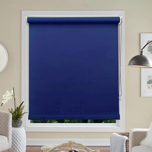 Navy Blue Thermal Blackout roller blinds polyester Trimmable insulated UV protection child safe