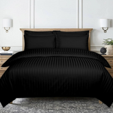 Black Satin Stripe Duvet Cover Bedding set