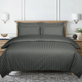 Dark Grey Satin Stripe Duvet Cover Bedding set