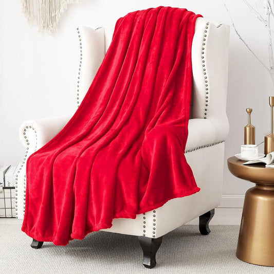 Flannel Fleece Blanket Soft Throw Sofa Bed Blankets Bedspread, Plain Red
