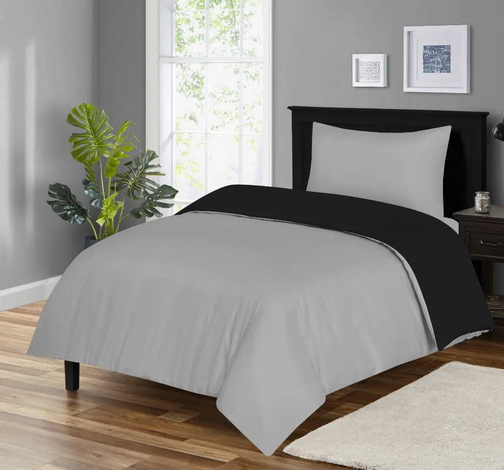 microfiber duvet cover set reversible blaack grey