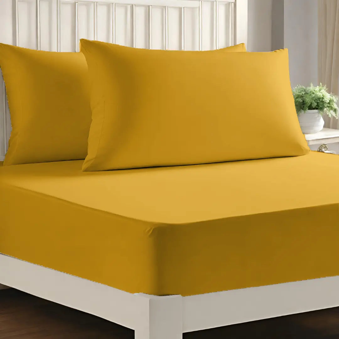 microfiber 40cm Extra Deep fitted sheet ochre yellow 