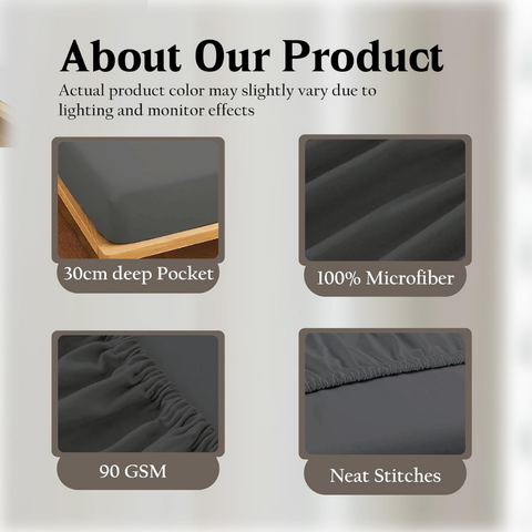 Charcoal  Brushed Microfiber fitted sheets 30 cm Deep 100% Polyester