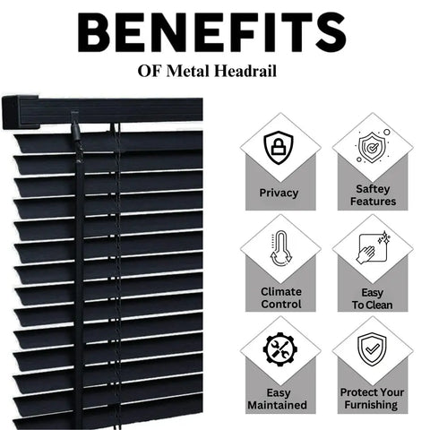 Black PVC Metal Headrail Venetian blinds 25mm Slats Window Treatment Trimmable Easy Fit Child Safe Home office EV Dekor