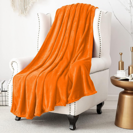 Flannel Fleece Blanket Soft Throw Sofa Bed Blankets Bedspread, Plain Orange