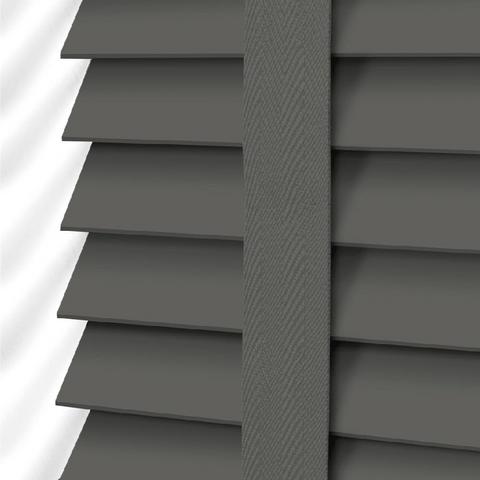 Faux Wood Blinds - Wooden Grain window Venetian Blind 50mm Horizontal Slats - White Silver/Grey Tape TRIMMABLE, Child Safe Window Shades (Dark Grey Embossed Pattern
