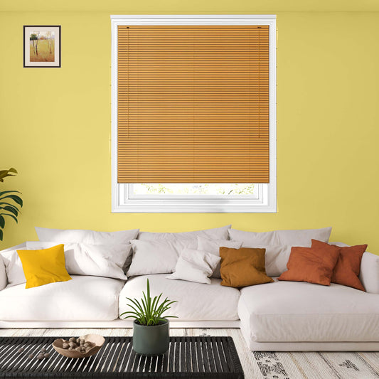 Teak PVC Venetian Blinds 25mm Slats Wood Grain Effect Window Blind RoyalHomeFurnishing