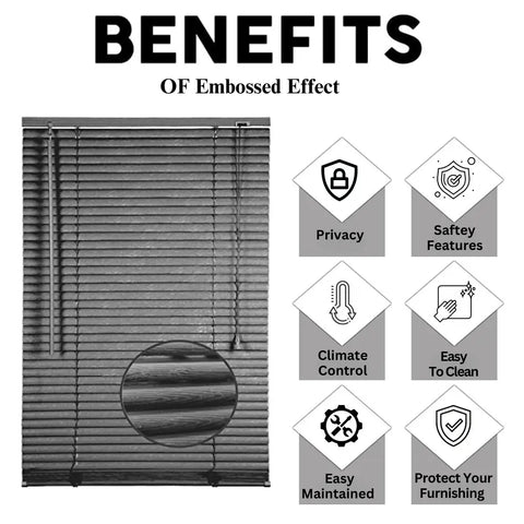 Grey  PVC Embossed effect Venetian blinds 25mm Slats Window Treatment Trimmable Easy Fit Child Safe Home office EV Dekor