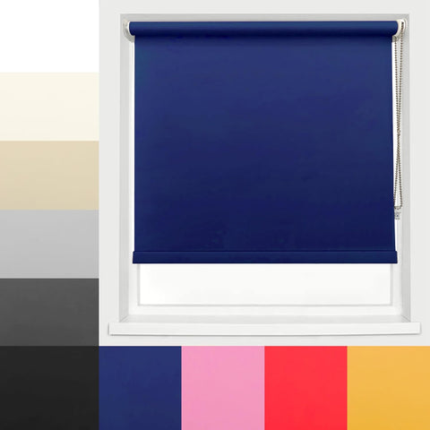 Navy Blue Thermal Blackout roller blinds polyester Trimmable insulated UV protection child safe