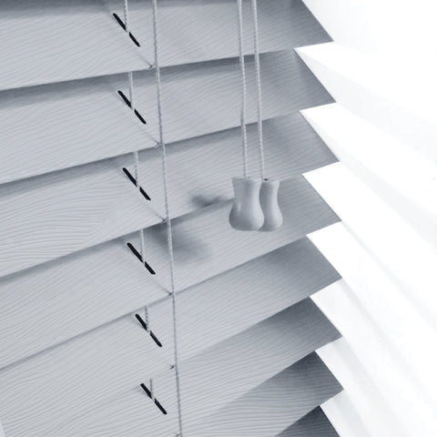 Grey Faux Wood String Venetian Blinds 50mm Slats Trimmable Easy Fit Office Home