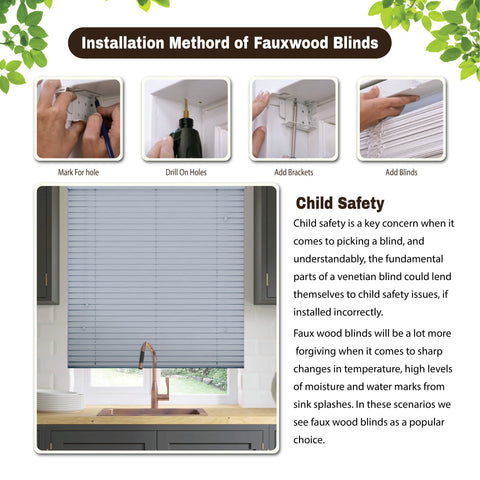 Grey Faux Wood String Venetian Blinds 50mm Slats Trimmable Easy Fit Office Home