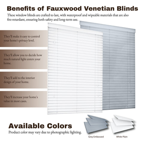 Grey Faux Wood String Venetian Blinds 50mm Slats Trimmable Easy Fit Office Home