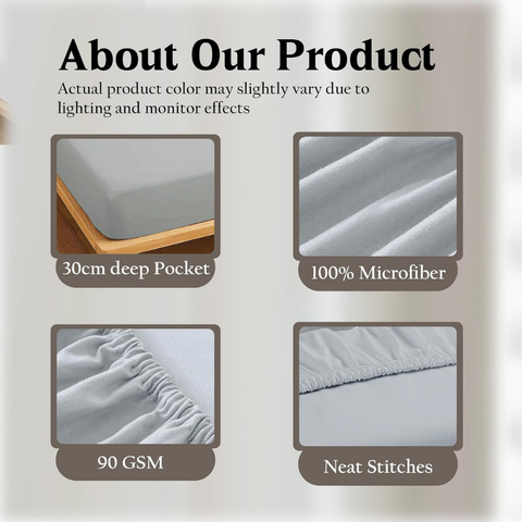 Light Grey Brushed Microfiber fitted sheets 30 cm Deep 100% Polyester