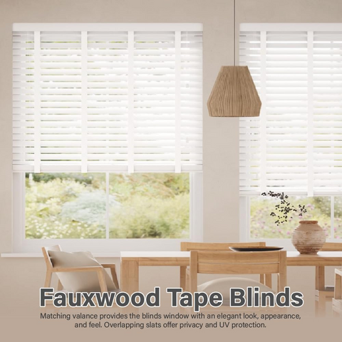 Faux Wood Window Blinds with Tape, 50mm Slats, Easy Fit Home Office Venetian Blinds (45 X 150cm) - White window blinds