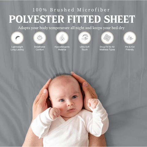 Light Grey Brushed Microfiber fitted sheets 30 cm Deep 100% Polyester