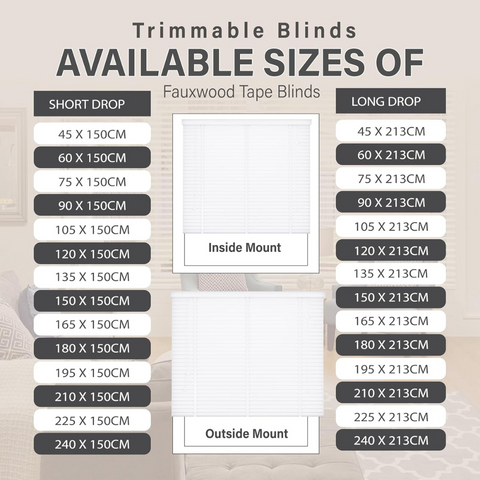 Faux Wood Window Blinds with Tape, 50mm Slats, Easy Fit Home Office Venetian Blinds (45 X 150cm) - White window blinds