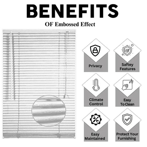 White PVC Embossed effect Venetian blinds 25mm Slats Window Treatment Trimmable Easy Fit Child EV Dekor