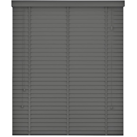 Faux Wood Blinds - Wooden Grain window Venetian Blind 50mm Horizontal Slats - White Silver/Grey Tape TRIMMABLE, Child Safe Window Shades (Dark Grey Embossed Pattern