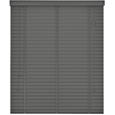 Faux Wood Blinds - Wooden Grain window Venetian Blind 50mm Horizontal Slats - White Silver/Grey Tape TRIMMABLE, Child Safe Window Shades (Dark Grey Embossed Pattern