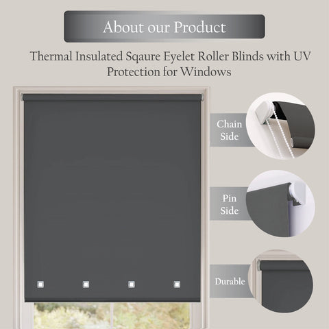 Square Eyelet Light Filtering Roller Blinds – Charcoal