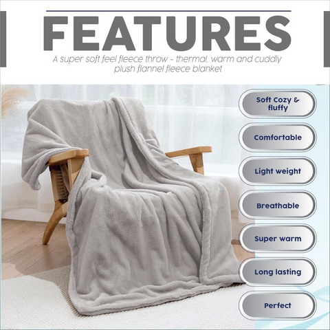 Flannel Fleece Throw Blanket Soft Sofa Bed Blankets Bedspread, Plain Light Grey
