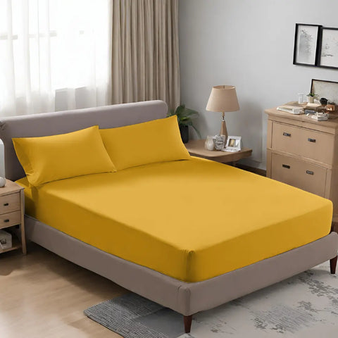 microfiber 30cm fitted sheet ochre Yellow