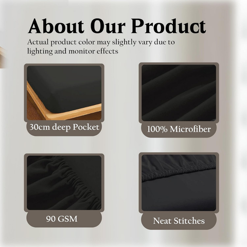Black Brushed  Microfiber fitted sheets 30 cm Deep 100% Polyester