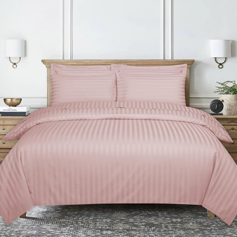 Pink Blush Satin Stripe Duvet Cover Bedding set