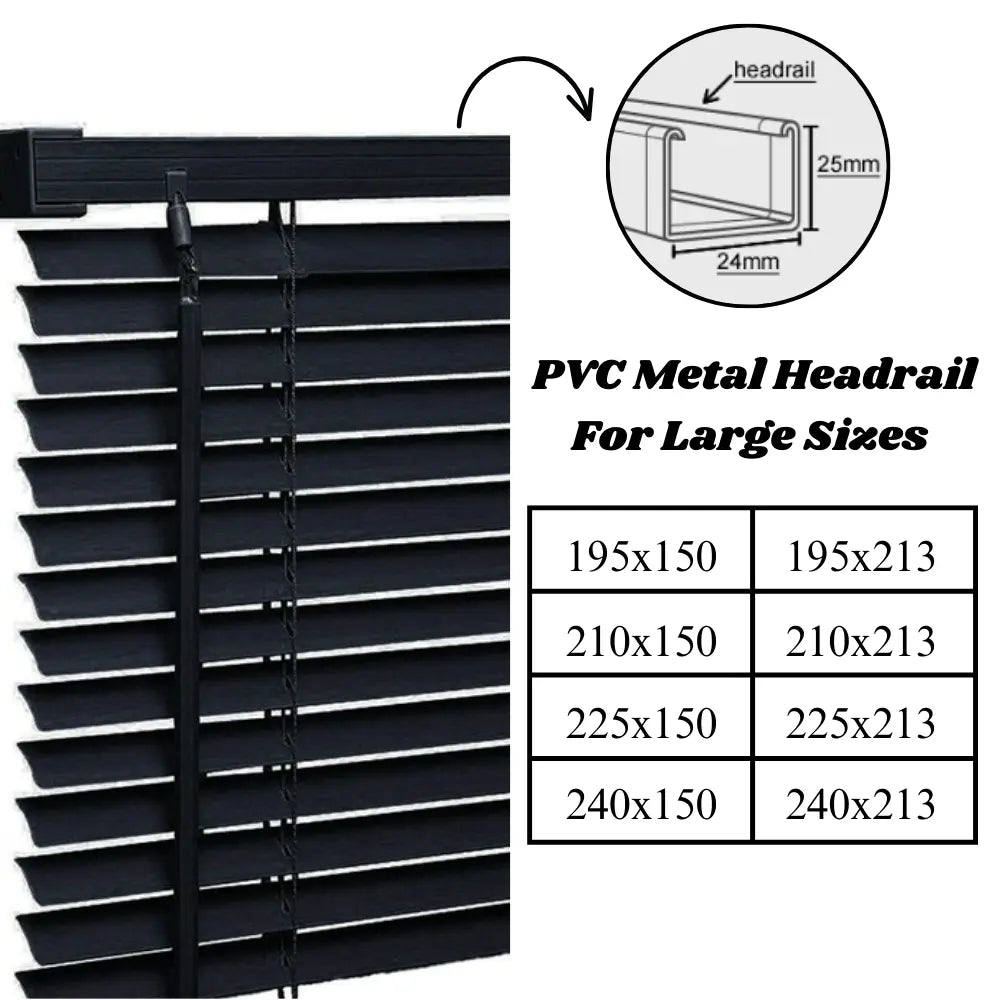 Black PVC Metal Headrail Venetian blinds 25mm Slats Window Treatment Trimmable Easy Fit Child Safe Home office EV Dekor