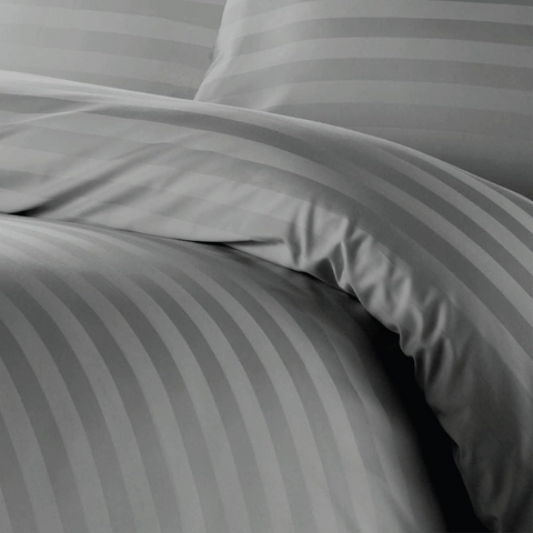 Satin Stripe Soft Microfibre Duvet Cover with Pillow Case Hotel Quality Bedding Quilt Cover Set Breathable Hypoallergenic Anti-Wrinkle-Light Grey