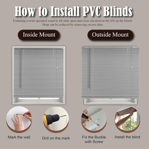 Grey PVC Venetian Blinds 25mm Slats Window Treatment Trimmable Easy Fit Child Safe Home office