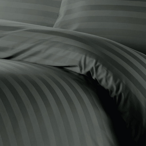 Satin Stripe Duvet Cover set- Hypoallergenic Soft Microfiber Breathable Bed Covers - Dark Grey