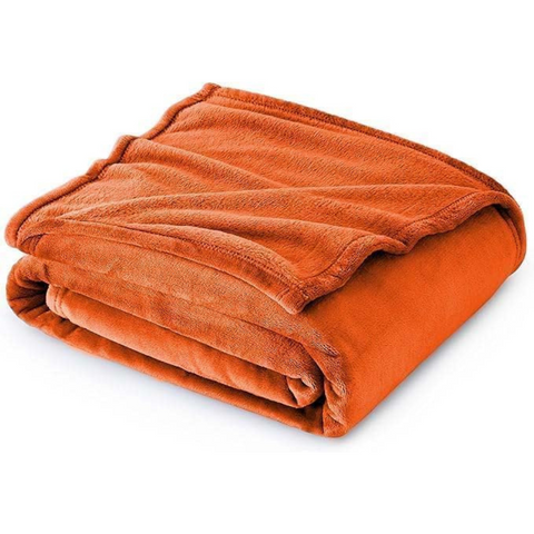 Flannel Fleece Blanket Soft Throw Sofa Bed Blankets Bedspread, Plain Orange