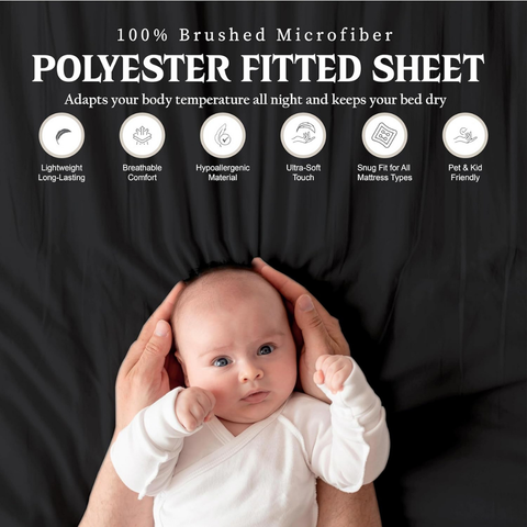 Black Brushed  Microfiber fitted sheets 30 cm Deep 100% Polyester