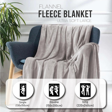 Flannel Fleece Throw Blanket Soft Sofa Bed Blankets Bedspread, Plain Light Grey