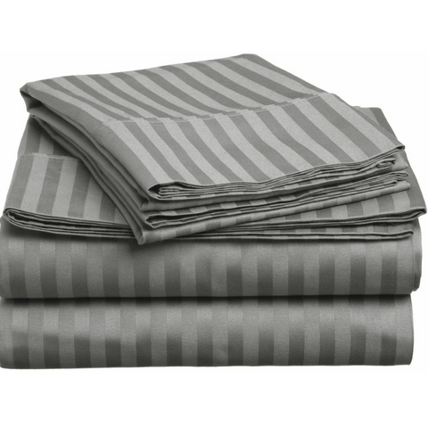 Satin Stripe Soft Microfibre Duvet Cover with Pillow Case Hotel Quality Bedding Quilt Cover Set Breathable Hypoallergenic Anti-Wrinkle-Light Grey