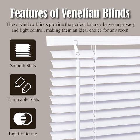 White PVC Venetian Blinds 25mm Slats Window Treatment Trimmable Easy Fit Child Safe Home office