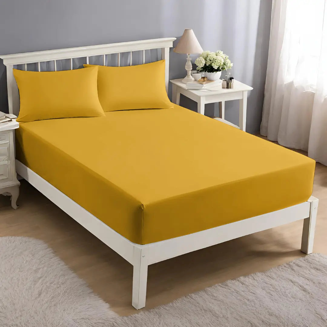 microfiber 30cm fitted sheet ochre Yellow