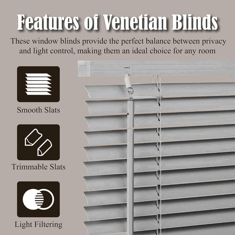 Grey PVC Venetian Blinds 25mm Slats Window Treatment Trimmable Easy Fit Child Safe Home office