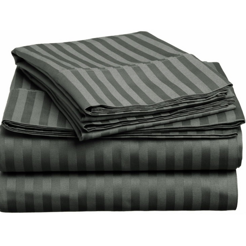 Satin Stripe Duvet Cover set- Hypoallergenic Soft Microfiber Breathable Bed Covers - Dark Grey