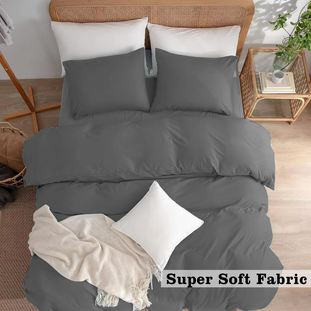 Plain Duvet Cover Set - Grey