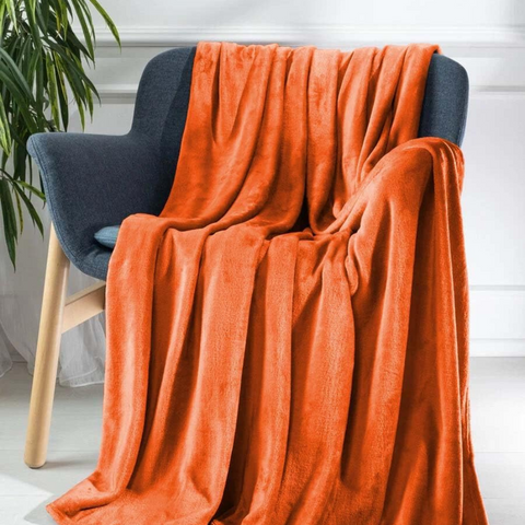 Flannel Fleece Blanket Soft Throw Sofa Bed Blankets Bedspread, Plain Orange